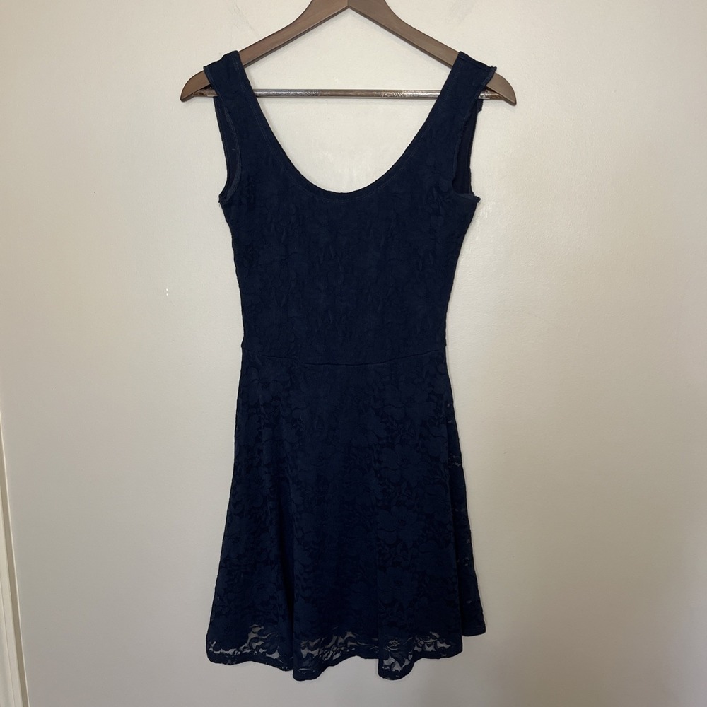 Abercrombie & Fitch Lace Mini Dress Fit Flare Navy Blue Party Cocktail Small - Picture 2 of 7